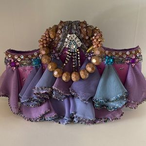 Mary Frances multi color purple satin and silk hand purse